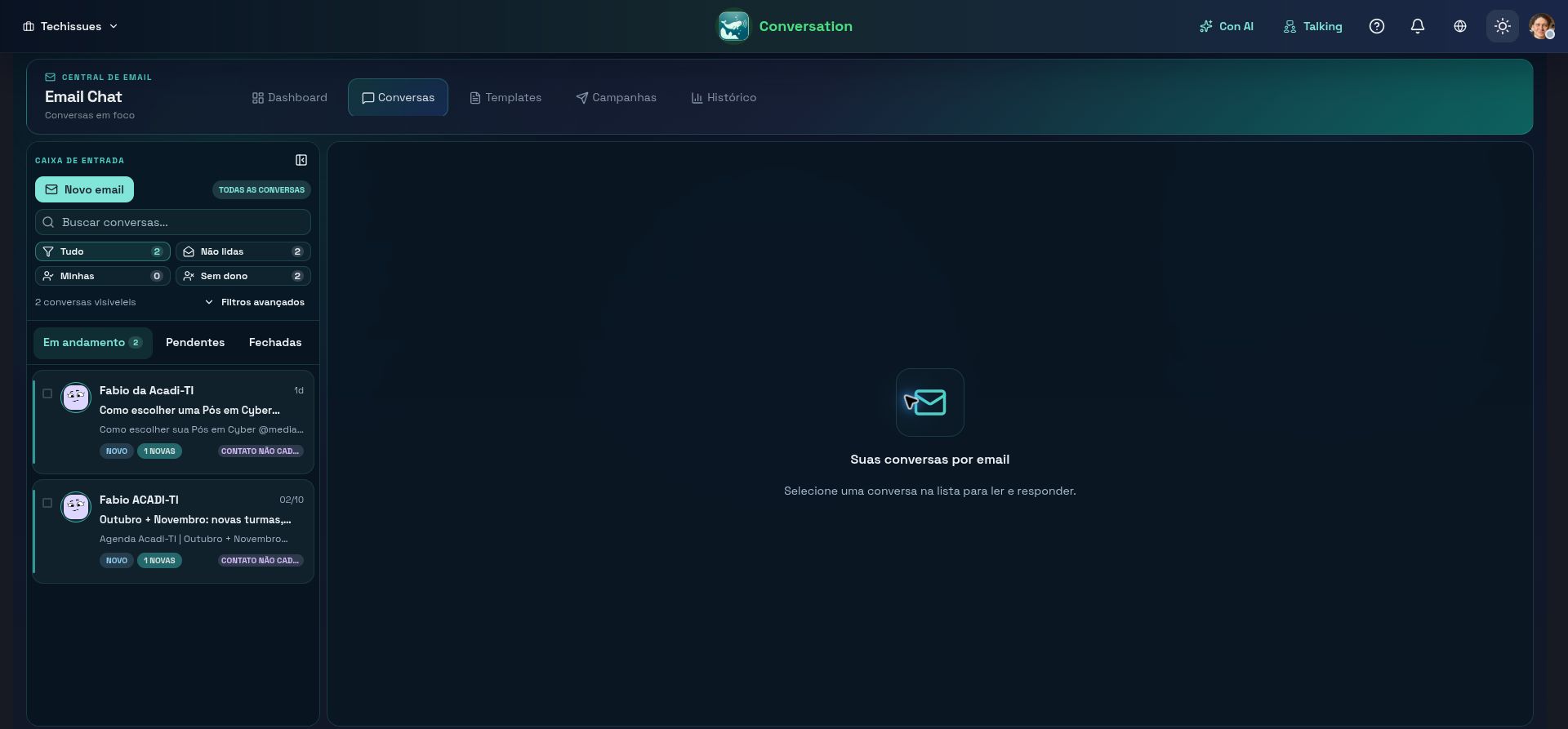 Bandeja de entrada de Email Chat